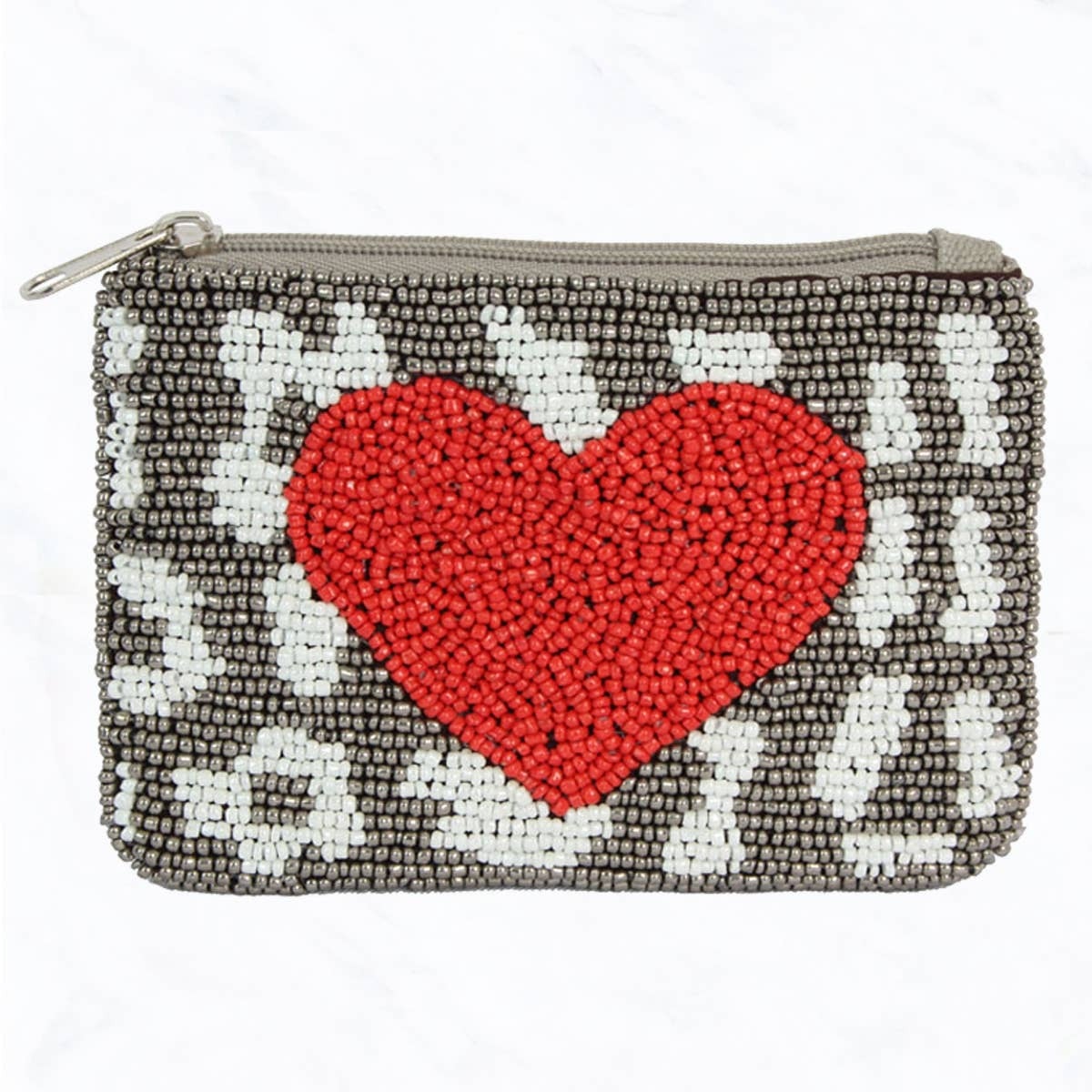 Red Heart Seed Bead Coin Purse